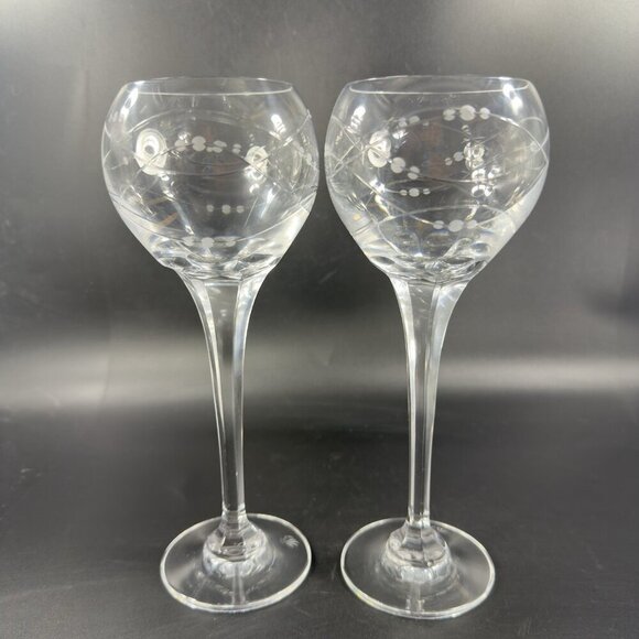 Royal Doulton PRECIOUS Pattern Clear Crystal Goblet Etched Glasses Cups Set 2 - Picture 11 of 14